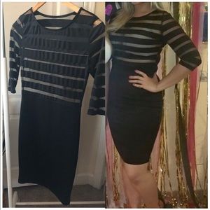 Striped Mesh Sheer Top Midi Dress